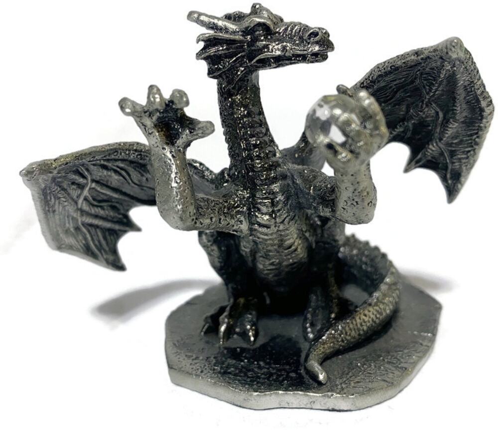 Excalibur Casino Pewter Dragon Figurine With Crystal Ball 3" Tall